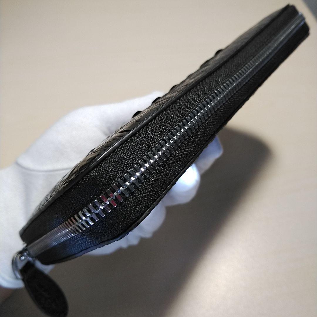 クロコダイル 王冠 センター取り一枚革 R.F長財布 黒光&薄墨 069996W
