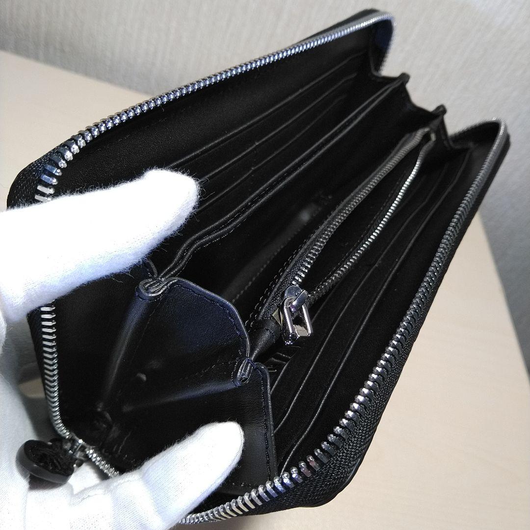 クロコダイル 王冠 センター取り一枚革 R.F長財布 黒光&薄墨 069996W