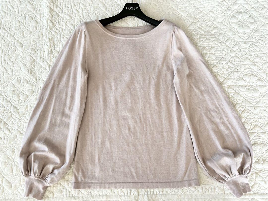 ★美品★FOXEY★カシミヤシルク バルーンスリーブニット★40★薄ピンク★