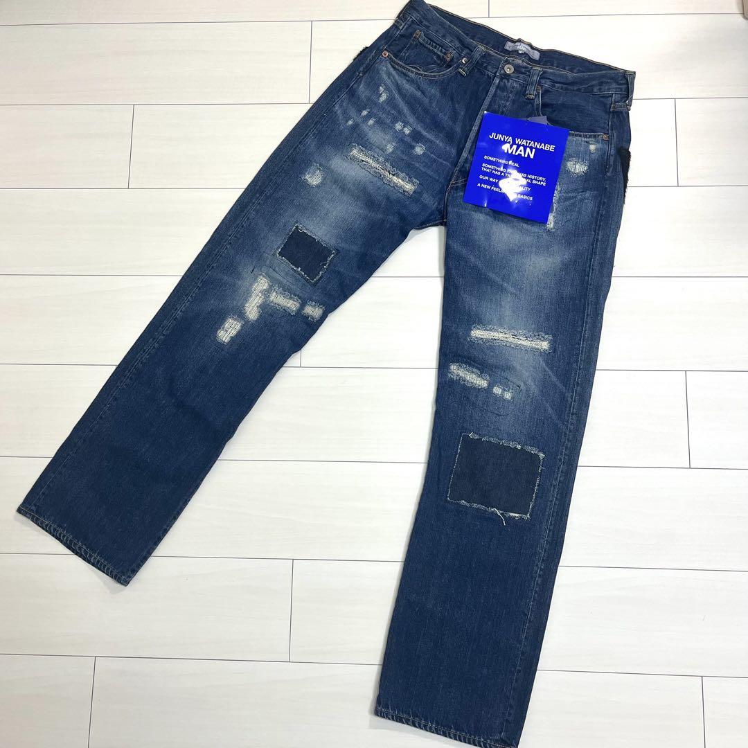 新品 ジュンヤワタナベマン ダメージ ストレートデニム パッチワーク