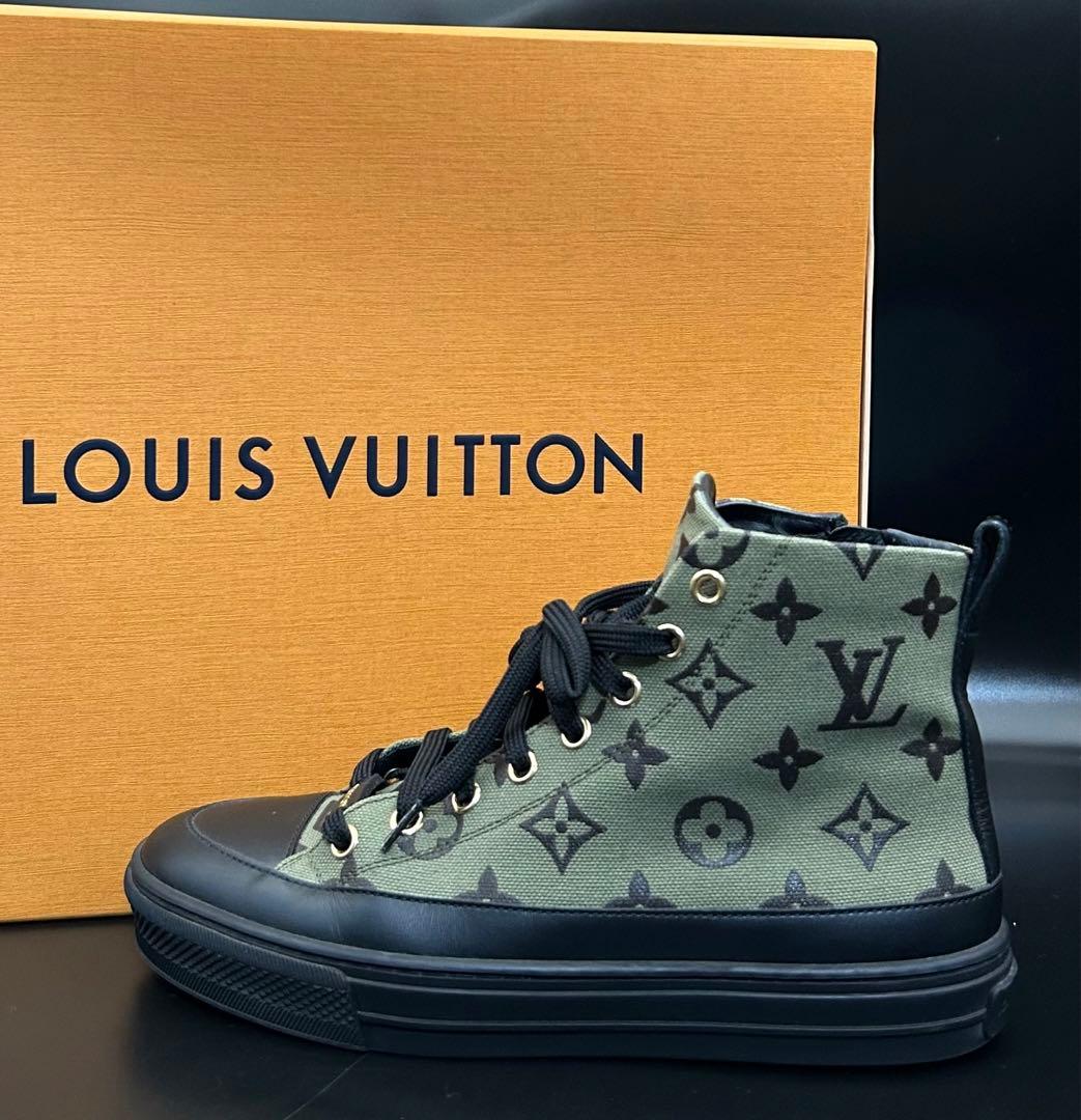 【極美品】ルイヴィトン ハイカットスニーカー ステラー サイドジップ レザー 緑