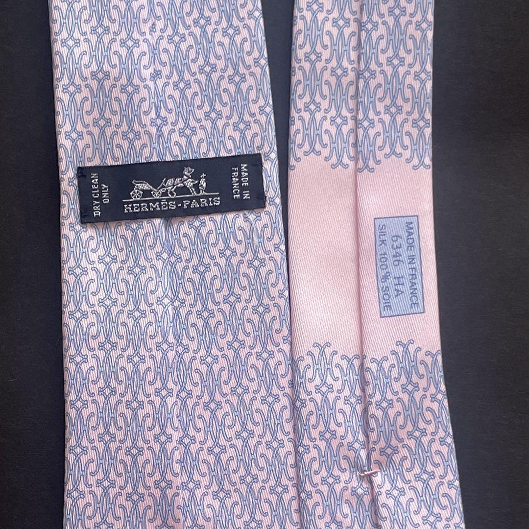 【美品】HERMES シルク ネクタイ ピンク系