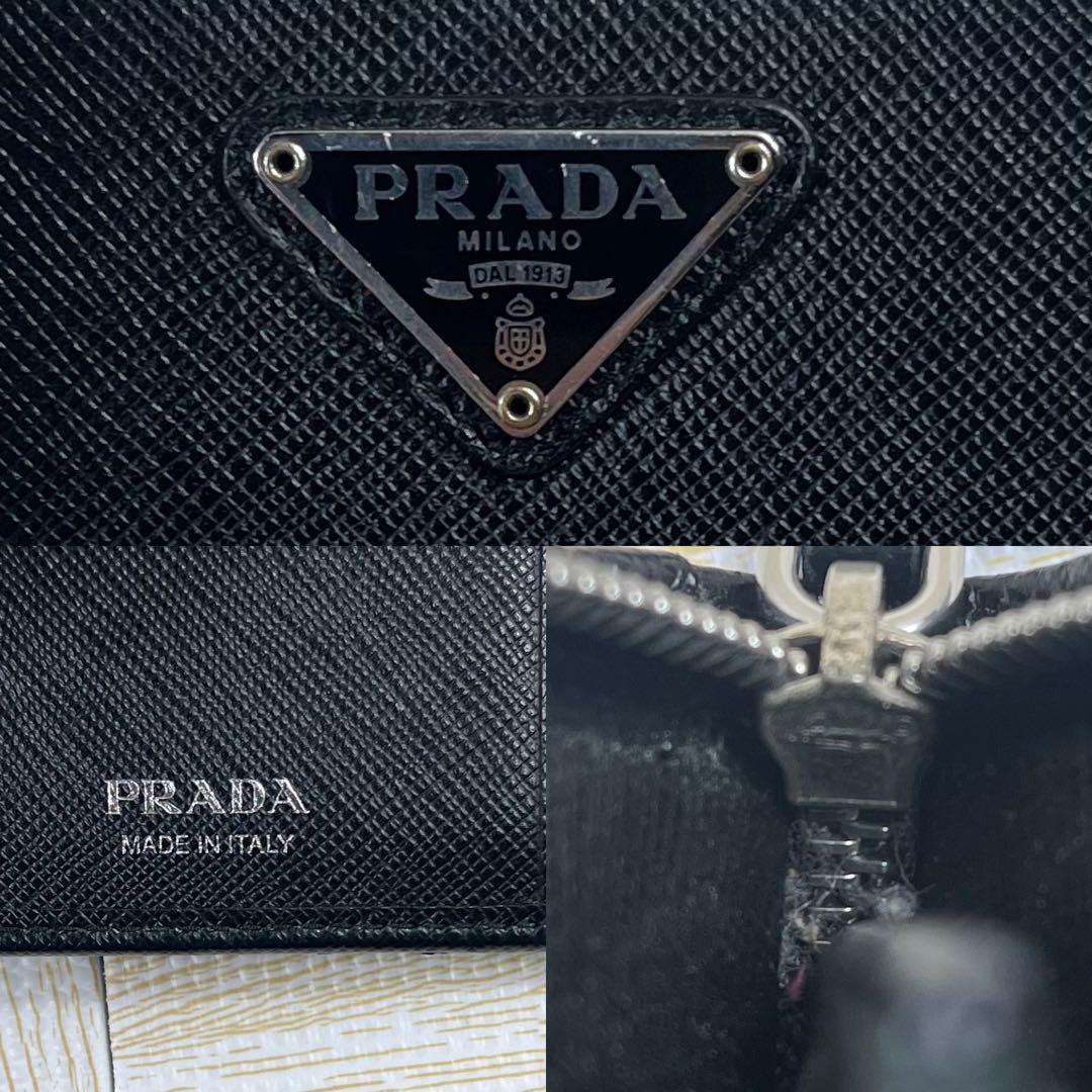 近年モデル✨ PRADA プラダ 2つ折り財布 L字ファスナー ブラック 黒 近年モデル✨ Prada プラダ 2つ折り財布 L字ファスナー ブラック