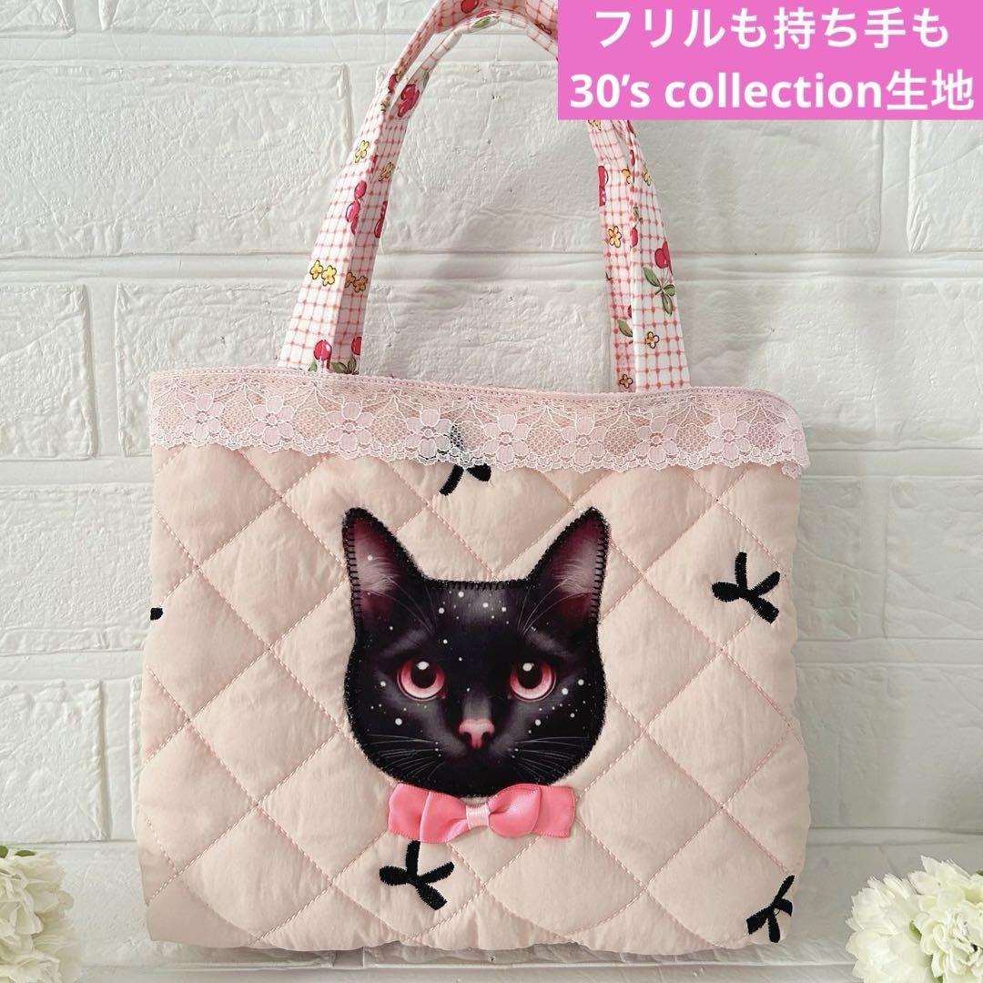 メ*こ様 コヤンイサムチョン♡仲良し3人組！リバティドレスが素敵！トートバッグ 3匹のぷっくり黒猫ちゃん コヤンイサムチョン 韓国刺繍
