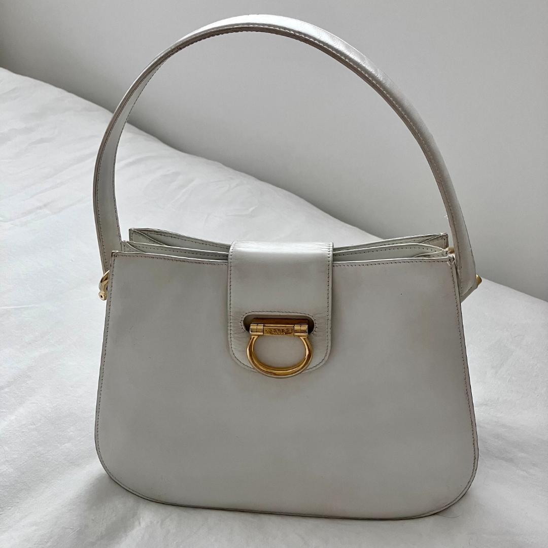 セリーヌ ホワイトレザー ハンドバッグ ゴールド金具 CELINE セリーヌハンドバッグ ホワイト 本革 レザー ゴールド金具
