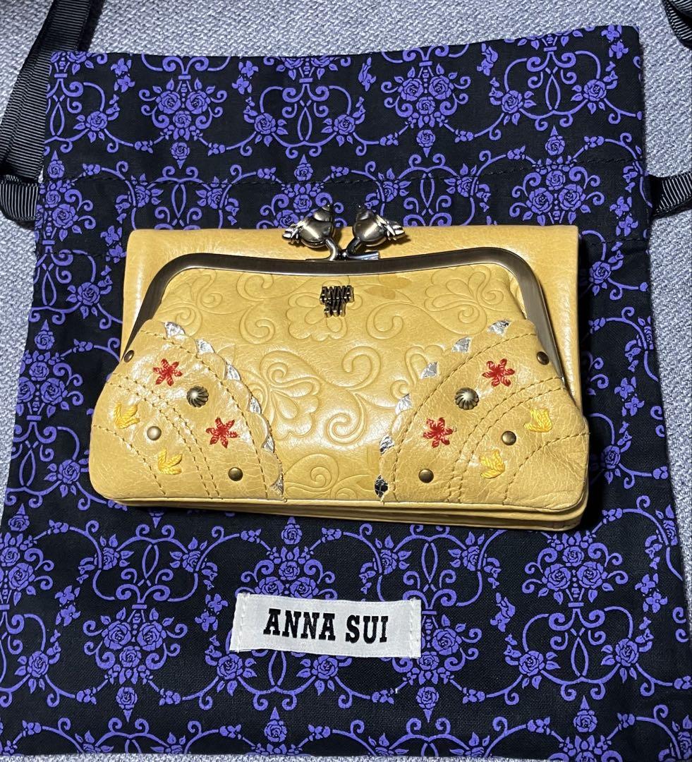 [未使用]ANNA SUI アナスイ 財布がま口 牛革 リトルバード 未使用]ANNA SUI アナスイ 財布がま口 牛革 リトルバード