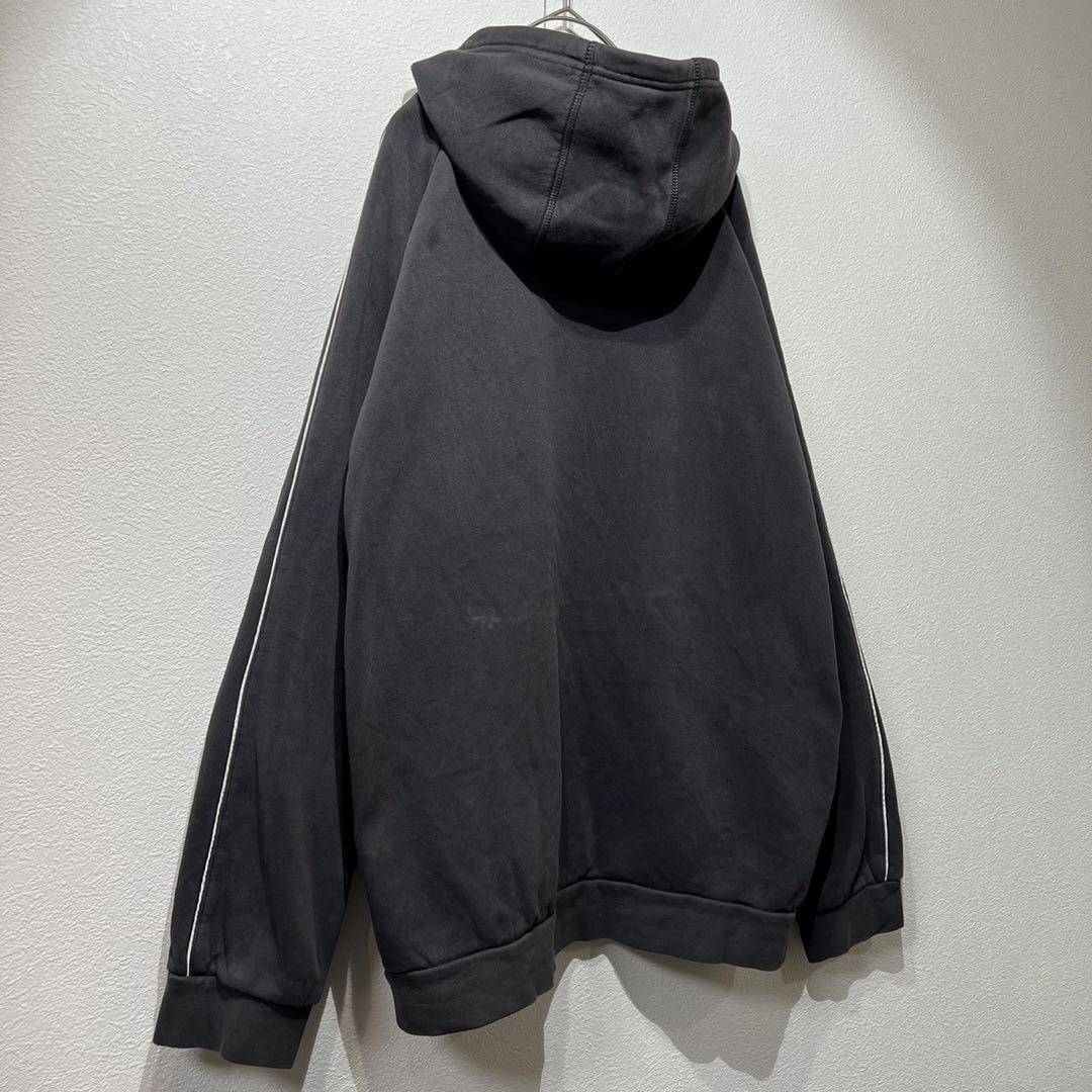 【US規格】希少 adidas ワンポイント ロゴ刺繍 ラインパーカー 黒 XL