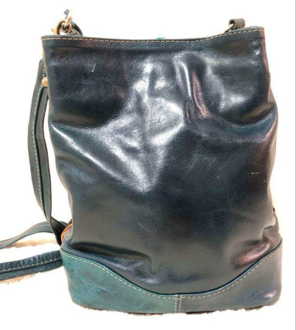 【美品】職人の一点物！メキシコ 革 刺繍 レザー ショルダー 肩掛け バッグ