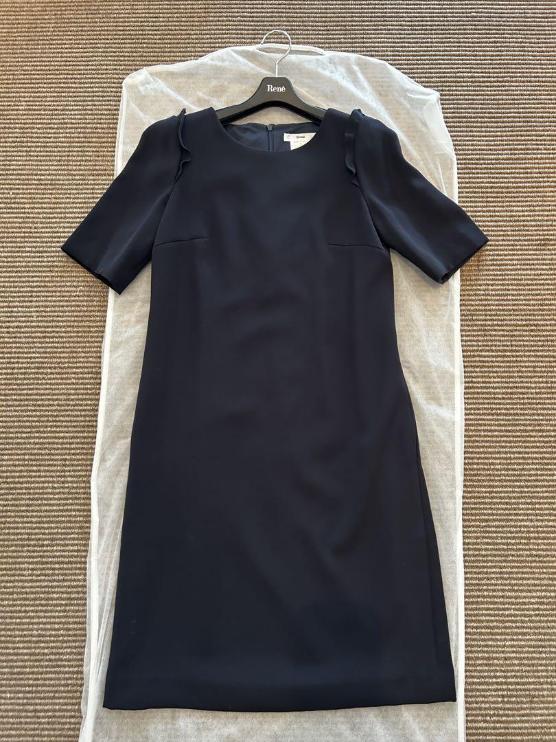 【美品】Rene ルネ　半袖フリルワンピース　ネイビー　サイズ34