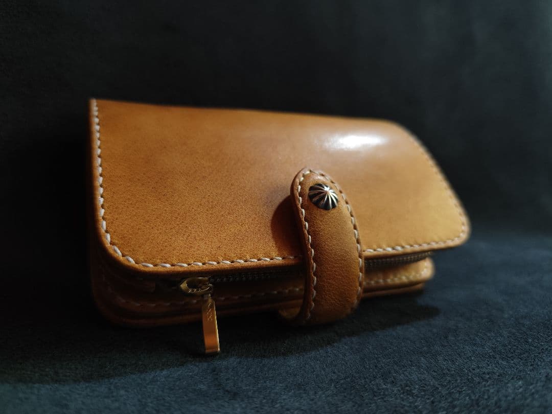 牛革 ミドルウォレット/ライトキャメル アポロコンチョカスタム 牛革 ミドルウォレット/ライトキャメル アポロコンチョカスタム