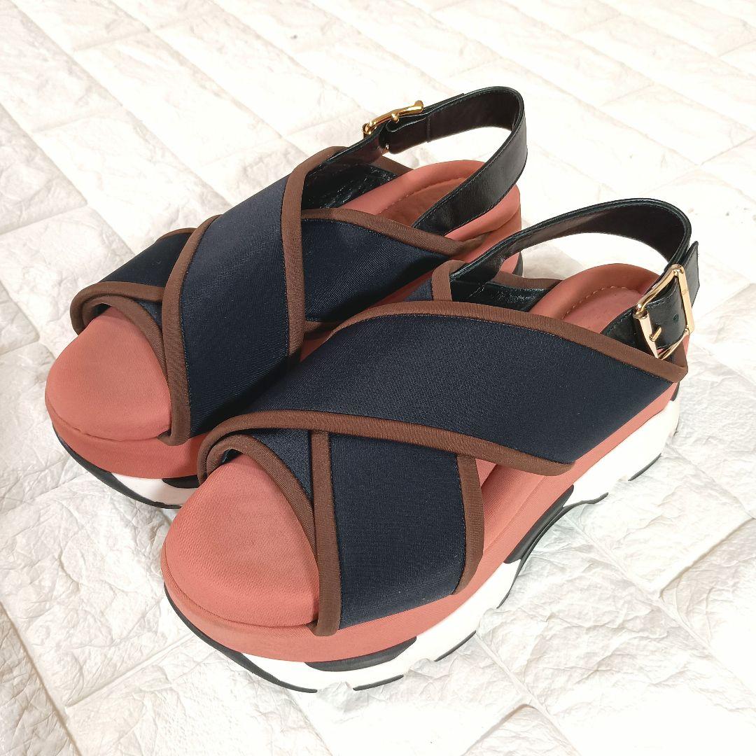 MARNI ファブリック クロスストラップ プラット サンダル 37