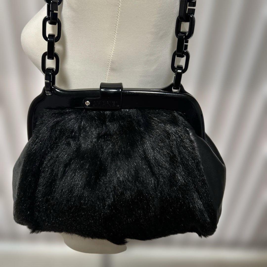 シャネル CHANEL プラチェーン がま口 バッグ ファー ブラック シャネル CHANEL プラチェーン がま口 バッグ ファー ブラック