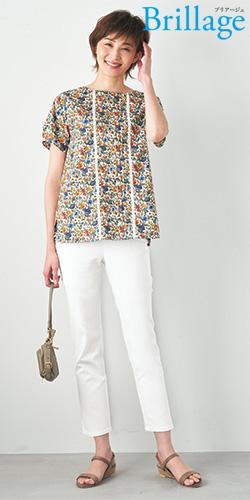 【新品】Ｌサイズ　リバティ　半袖ブラウス　 レイチェル　オレンジ　LIBERTY