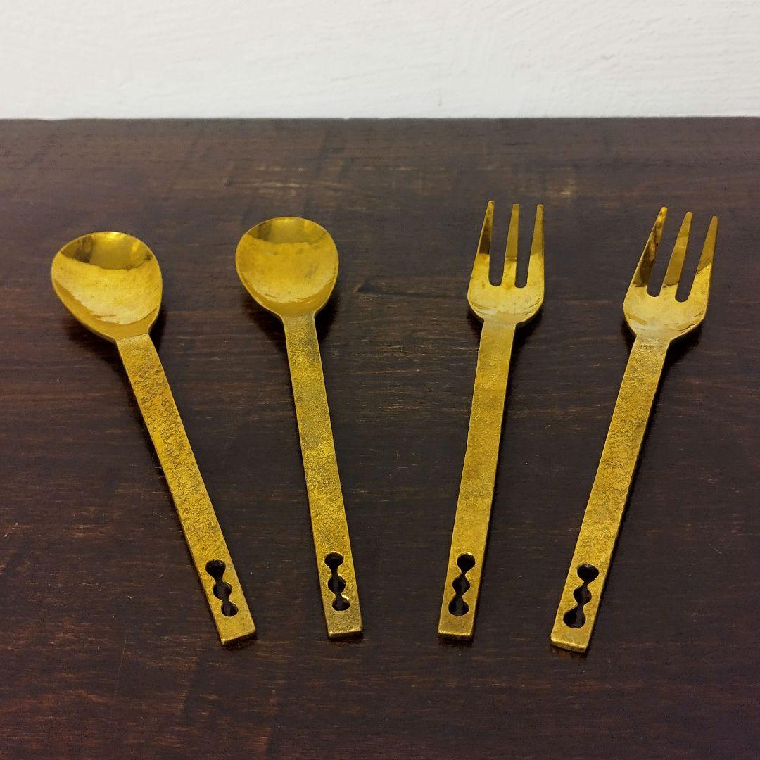 真鍮【BRASS】デザートスプーン & フォーク4本セット  作家もの