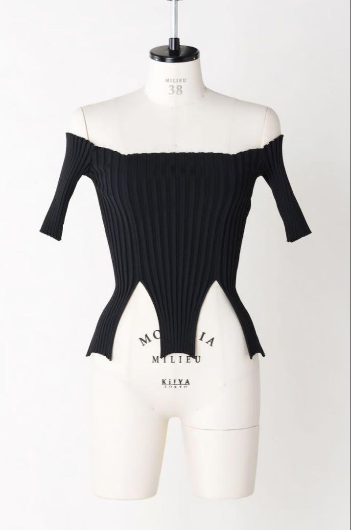 トップス FETICO RIB KNIT SLIT TOP BLACK