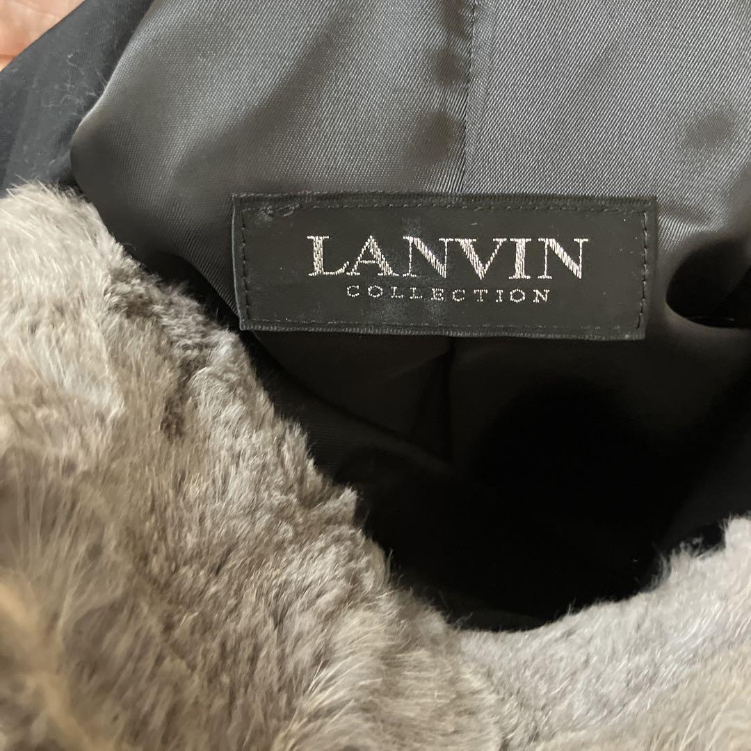 LANVINブラック コート ラビットファー付き