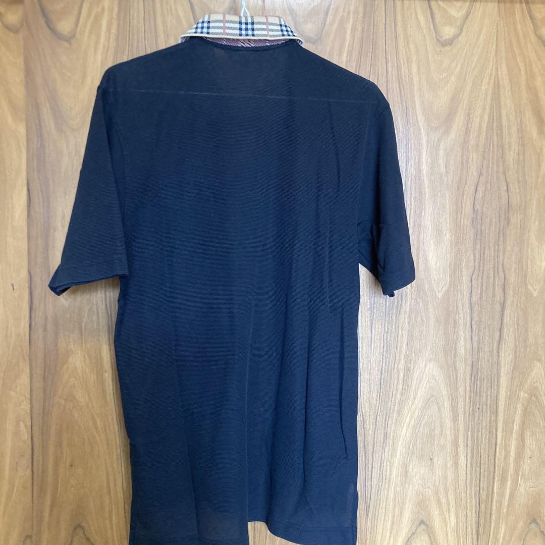 BURBERRYGOLF ブラック チェック襟 ポロシャツ半袖メンズ M