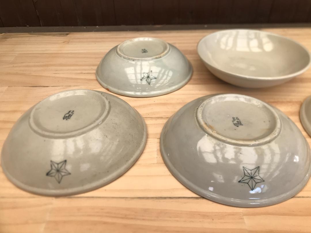 統制陶器肥-28・旧日本軍 陸軍 陶器 軍隊食器陸軍／日本軍　陶器平皿　5枚