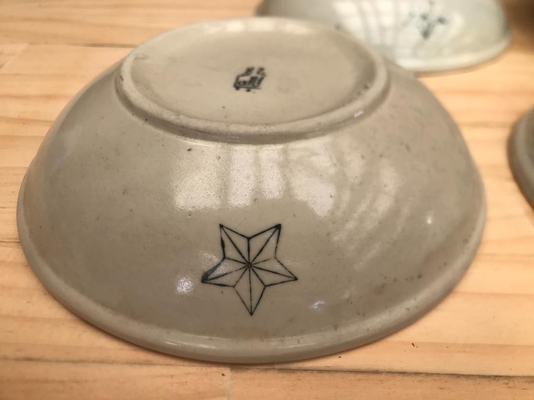 統制陶器肥-28・旧日本軍 陸軍 陶器 軍隊食器陸軍／日本軍　陶器平皿　5枚