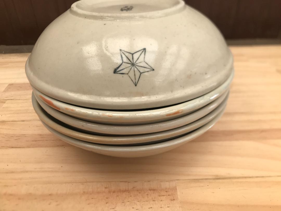統制陶器肥-28・旧日本軍 陸軍 陶器 軍隊食器陸軍／日本軍　陶器平皿　5枚