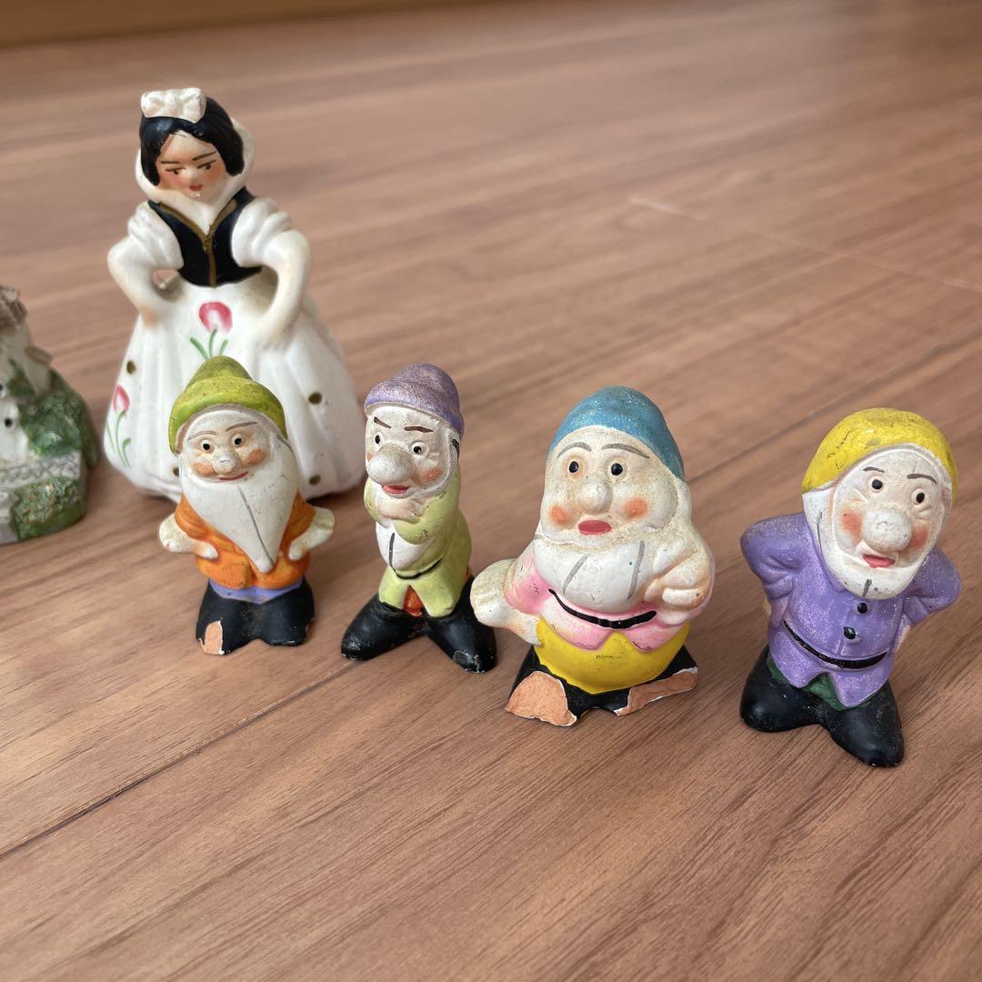 白雪姫と七人？の小人 陶器フィギュアセット 超希少 ビンテージ ディズニーランド 白雪姫と七人の小人 陶器