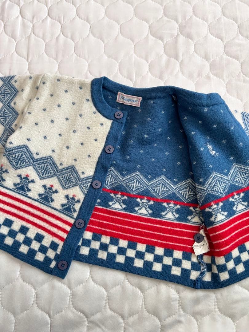 美品 イヴ・サンローラン セーター カーディガン 毛 80cm ロゴ刺繍 美品 イヴ・サンローラン セーター カーディガン 毛 80cm ロゴ刺繍