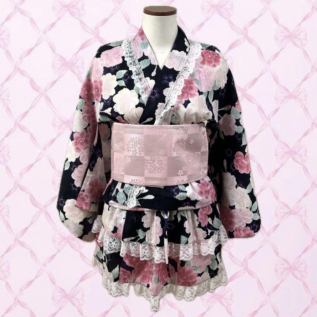 ♡新品未使用♡浴衣ドレス　姫ギャル　黒✖️ピンク 大人用浴衣ドレス 黒ピンク 地雷系 姫ギャル y2k - メルカリ