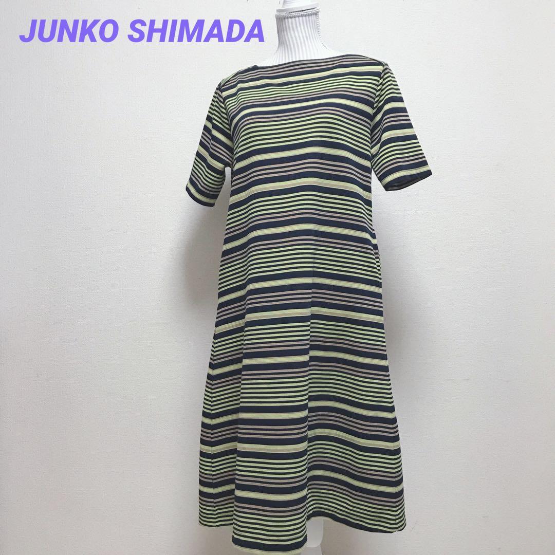 ジュンコシマダ　ひざ丈ワンピース　半袖　ボーダー　ポケット　カットソー　Lサイズ