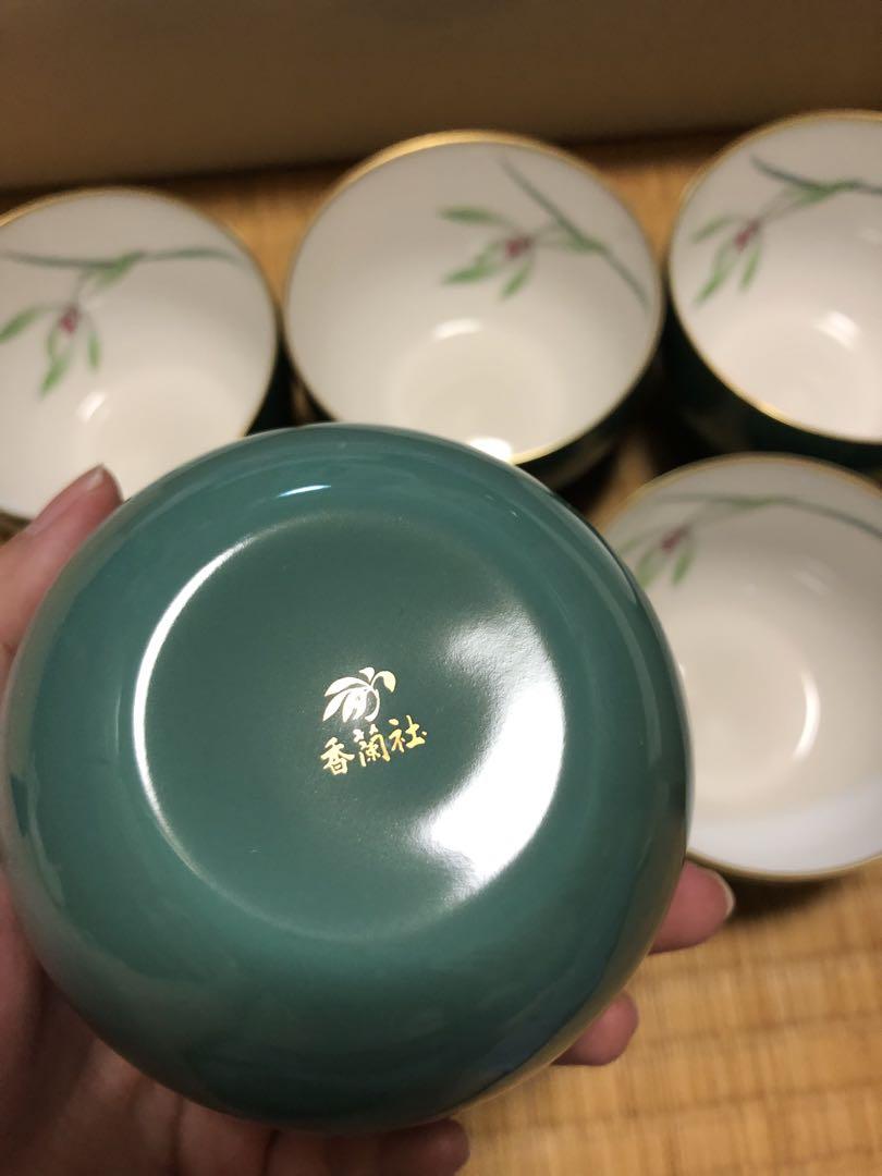 香蘭社　湯呑みセット　茶器 エメラルドグリーン　金彩　有田焼