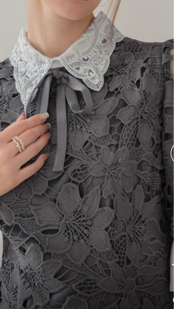 ボウタイフラワーレースフィッシュテールワンピースドレスS Leja