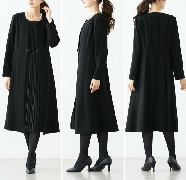 ● M喪服礼服ブラックフォーマル黒すっきりワンピース体型カバー