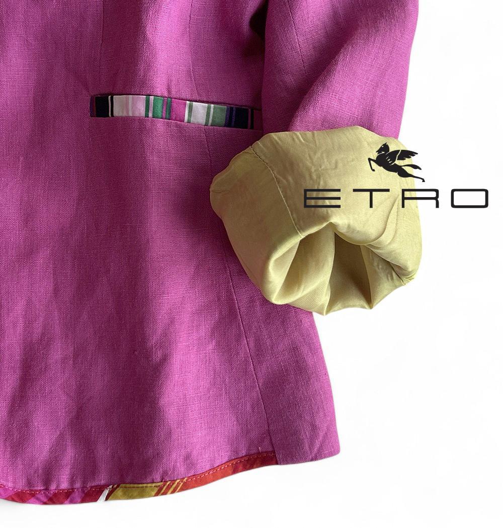 美品 エトロETRO 麻リネン100%ドルマンノーカラージャケット マルチカラー 美品 エトロETRO 麻リネン100%ドルマンノーカラージャケット