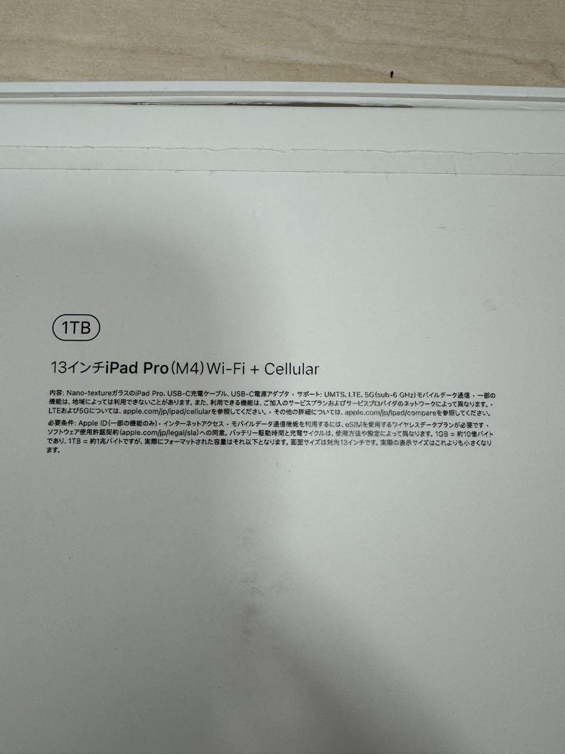 iPadPro M4 13インチ セルラー 1TB ナノテク ケースフィルム付き