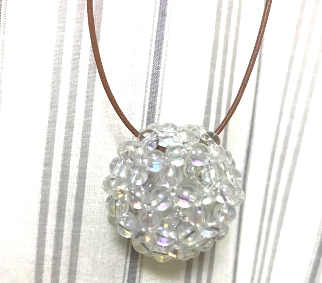 フラーレンオーロラクォーツ【28mm】革紐ネックレス付◎神聖幾何学模様