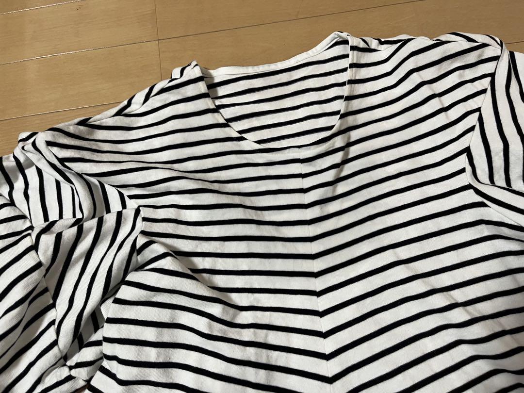 BEARDSLEYパフスリーブ 変形 ボーダー カットソー Tシャツ 美品】BEARDSLEYパフスリーブ 変形 ボーダー カットソー Tシャツ