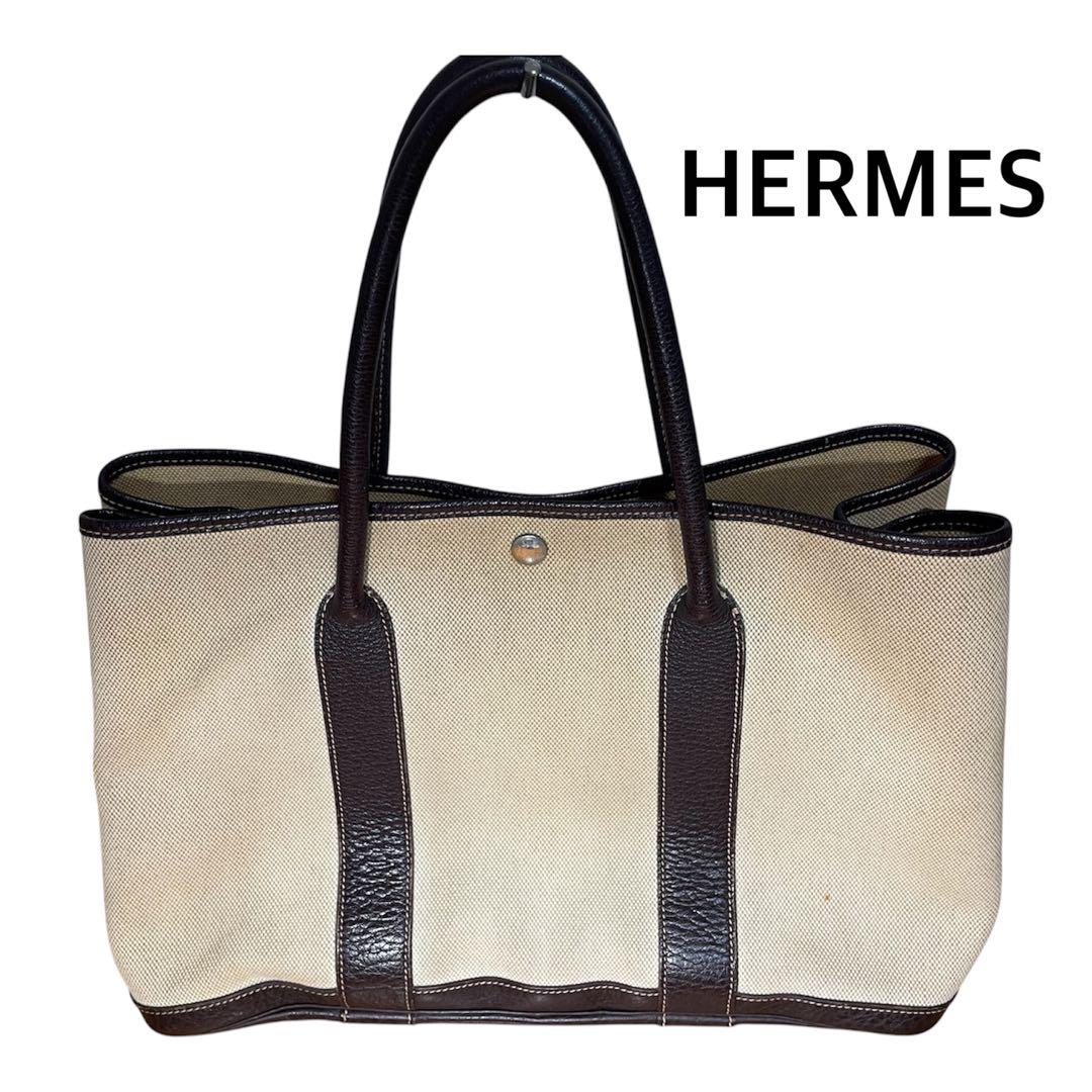 芸能人愛用のルームウェア HERMES エルメスガーデンパーティPMトワルアッシュH刻印 バッグ