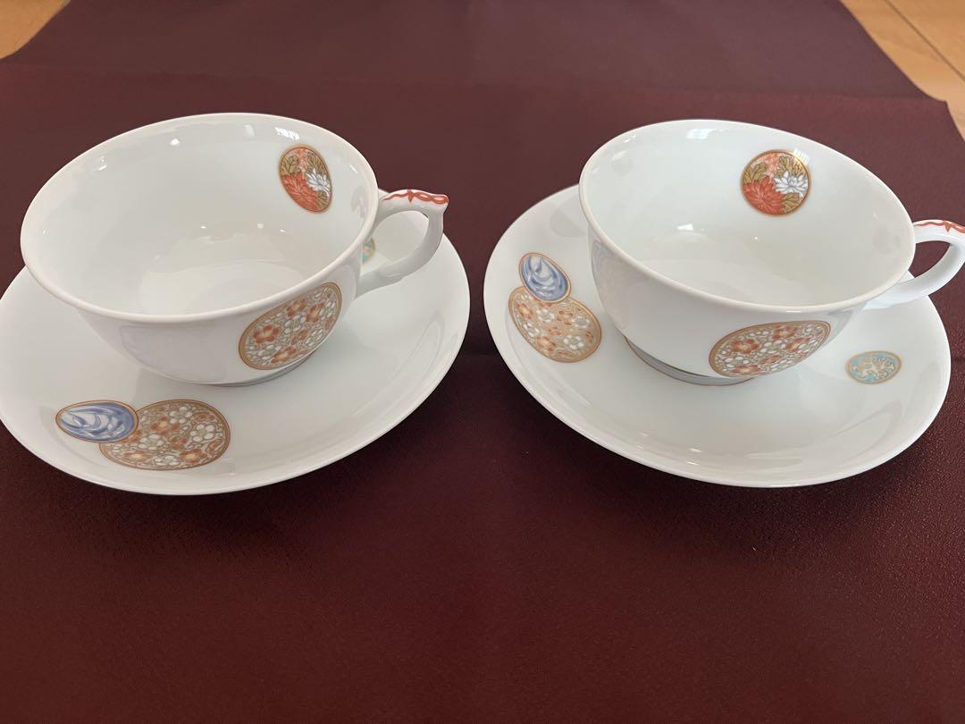 深川製磁　寿赤絵　ペアカップ　コーヒーカップ