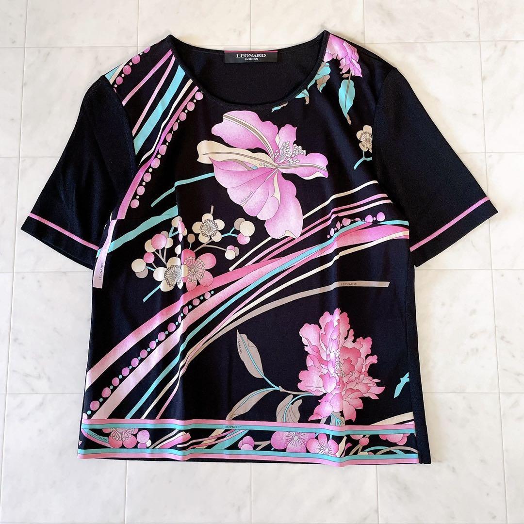 レオナール LEONARD カンカン生地 花柄 トップス Tシャツ 38 M