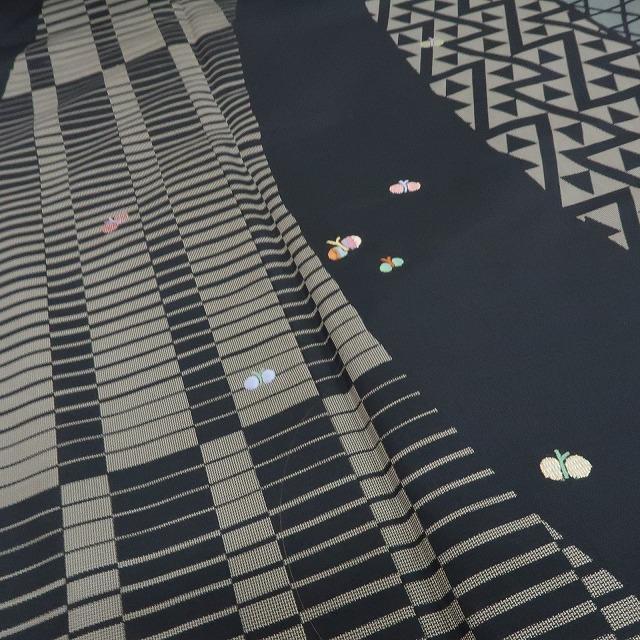 Y1588◇美品 正絹 やまと誂製 刺繡 手縫 トールワイド 大島紬訪問着 着物