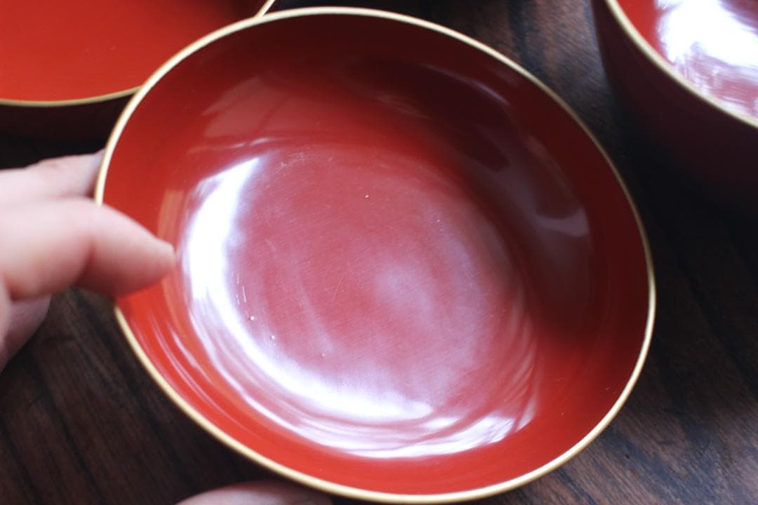 デッドストック！極上金縁朱漆の美しい煮物椀2点（検輪島塗雑煮