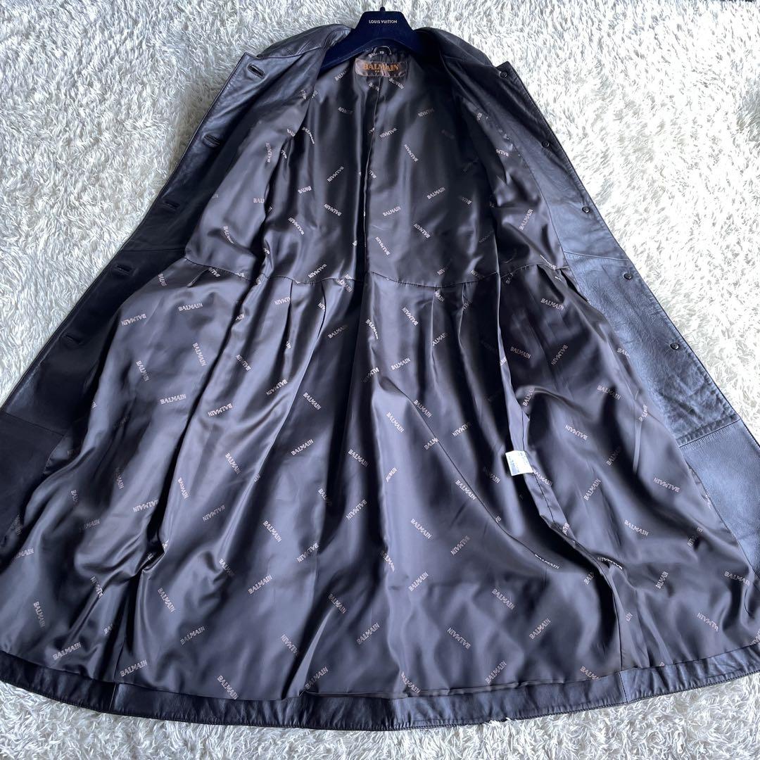 送料無料 通販 ファッション 極美品】バルマン 希少13 極上ラムスキン 本革 ロングコート ジャケット・アウター