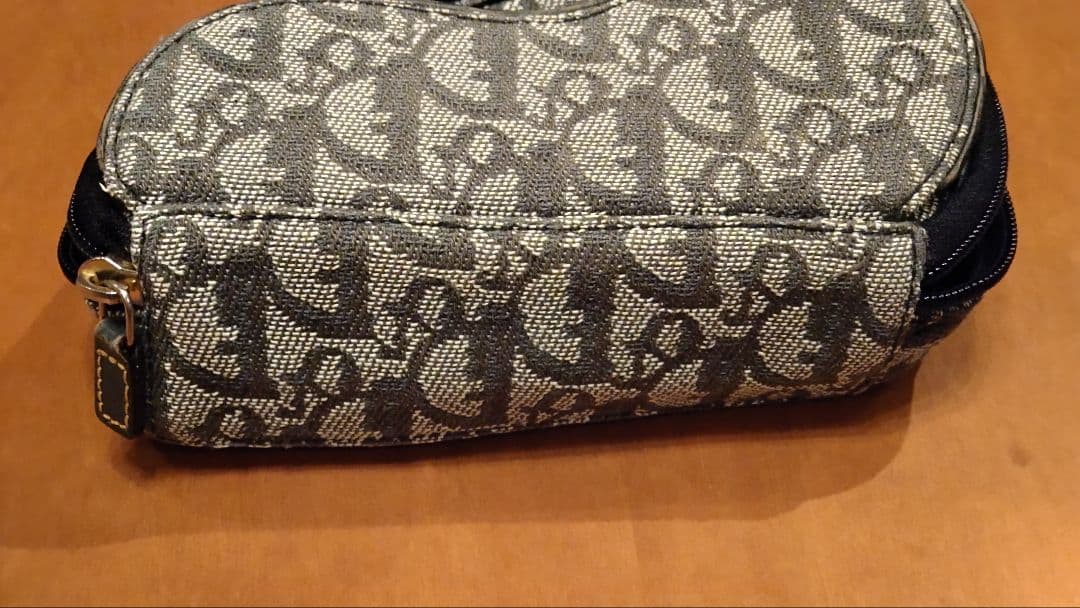 Dior ネイビー グレー キャンバス トロッター サドル ポーチ