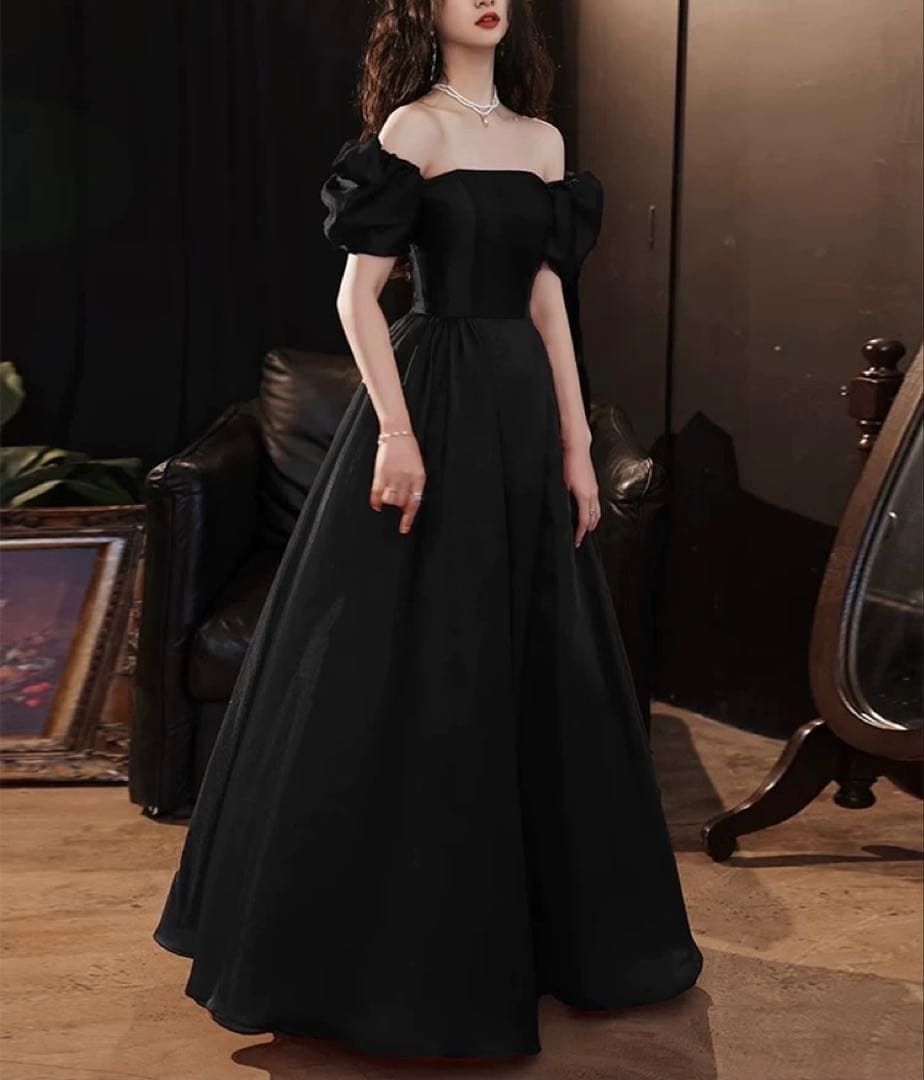 オフショルダー 結婚式 ウェディング パーティー ドレス 黒 L 秋冬 SIZE