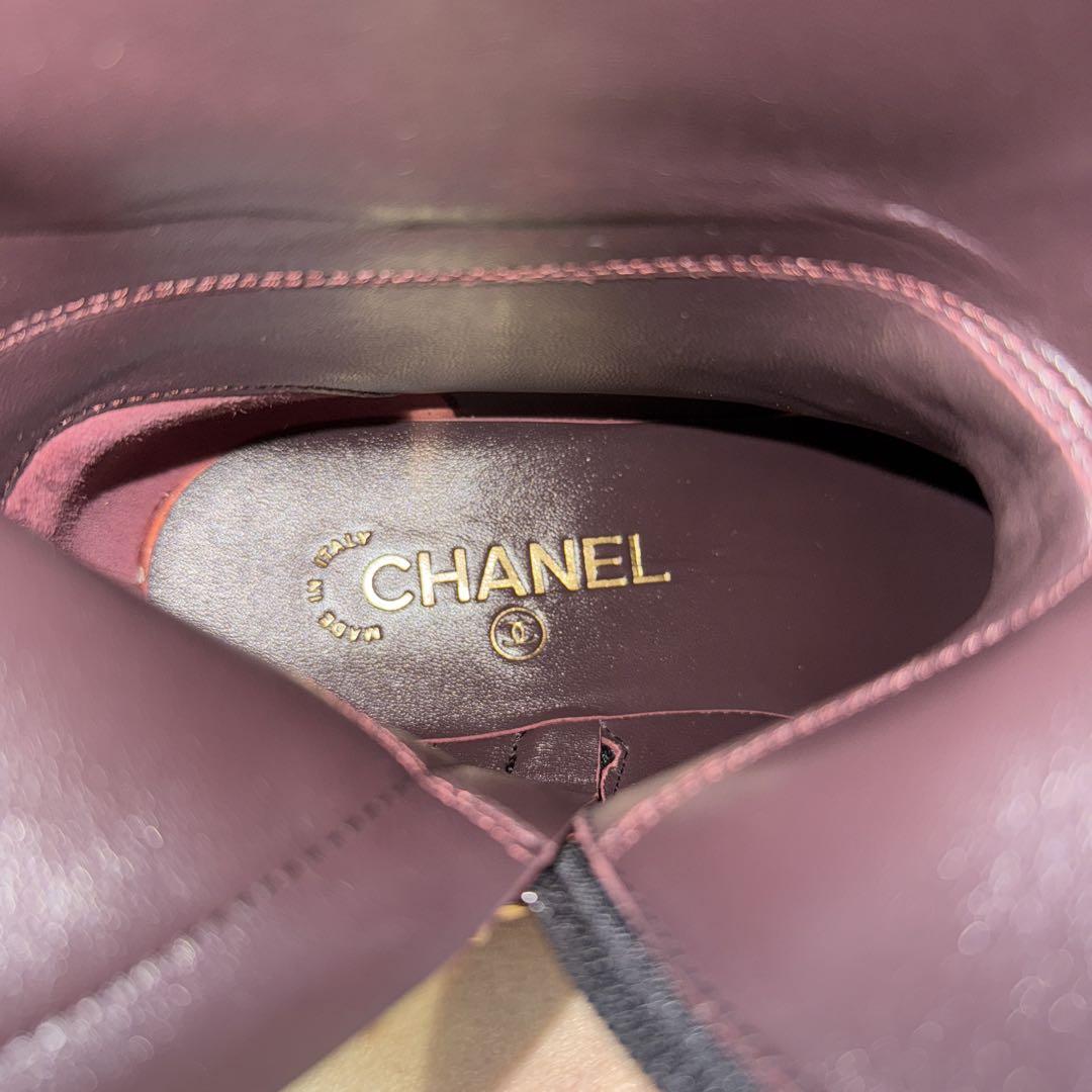 シャネルCHANELブラックBLACKロングチェーンブーツ革靴女性婦人港区20c