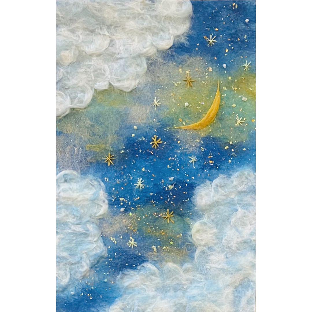 和紙ちぎり絵『ふわふわ雲と星明かり』葉書サイズ原画 - メルカリ