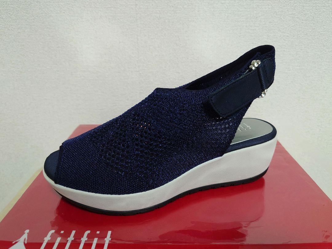fitfit 厚底シアーニットサンダルビジュー　ネイビー 23cm