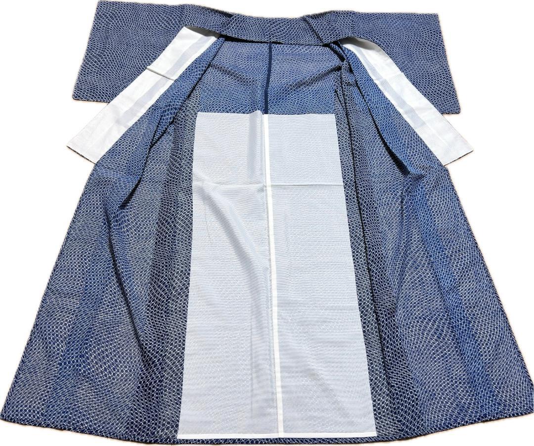 PP6106 着物 小紋 単衣 夏用 絽 紺 対象身長～142㎝ 送料無料