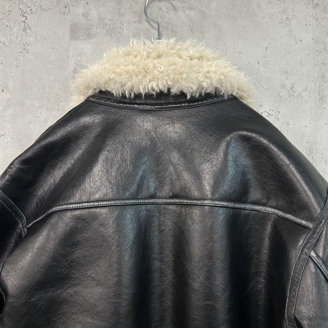 美品 MURUA ヴィンテージ ライク ショート フェイク ムートン ライダース ジャケット・アウター