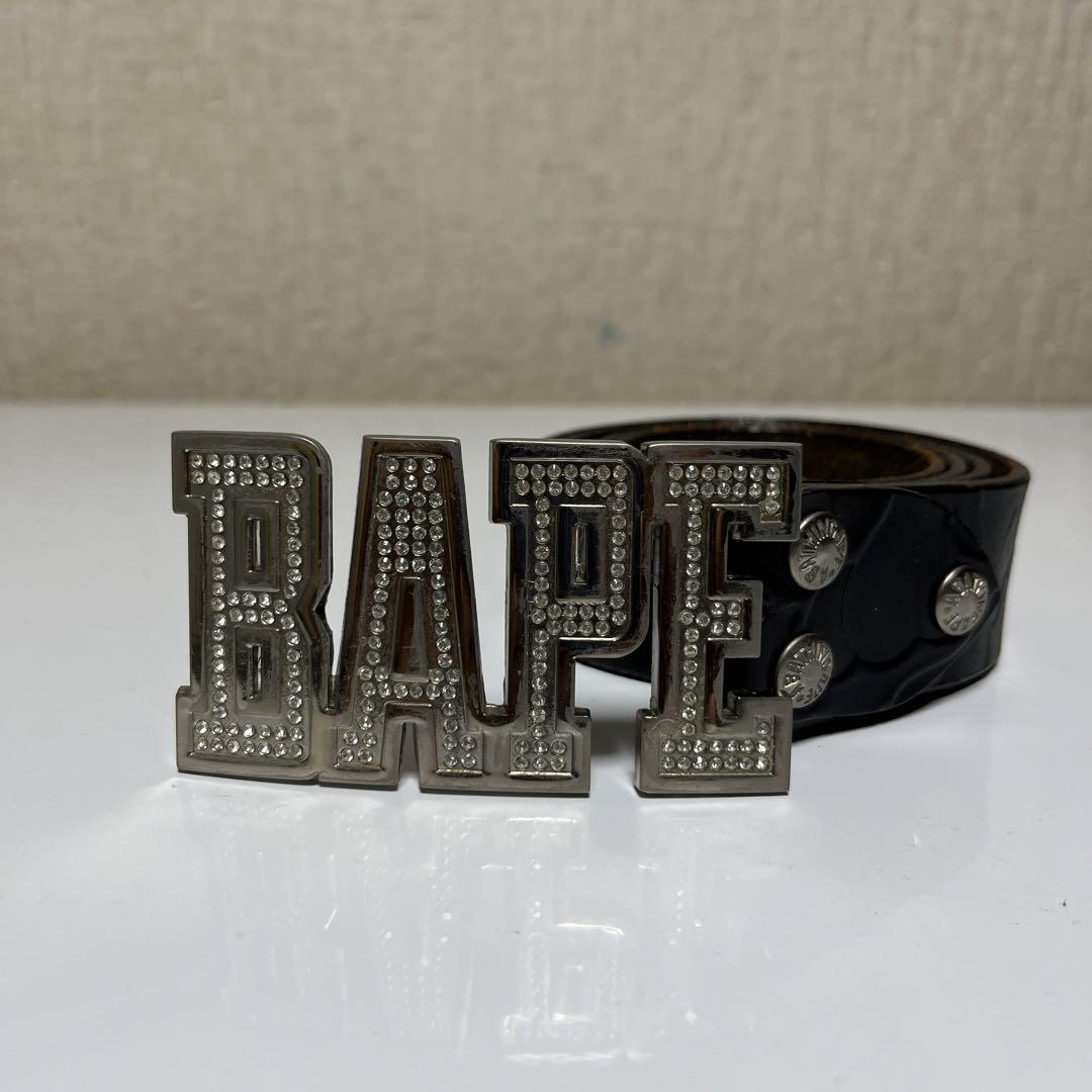 A BATHING APE スワロフスキーロゴレザーベルト【24時間以内発送】