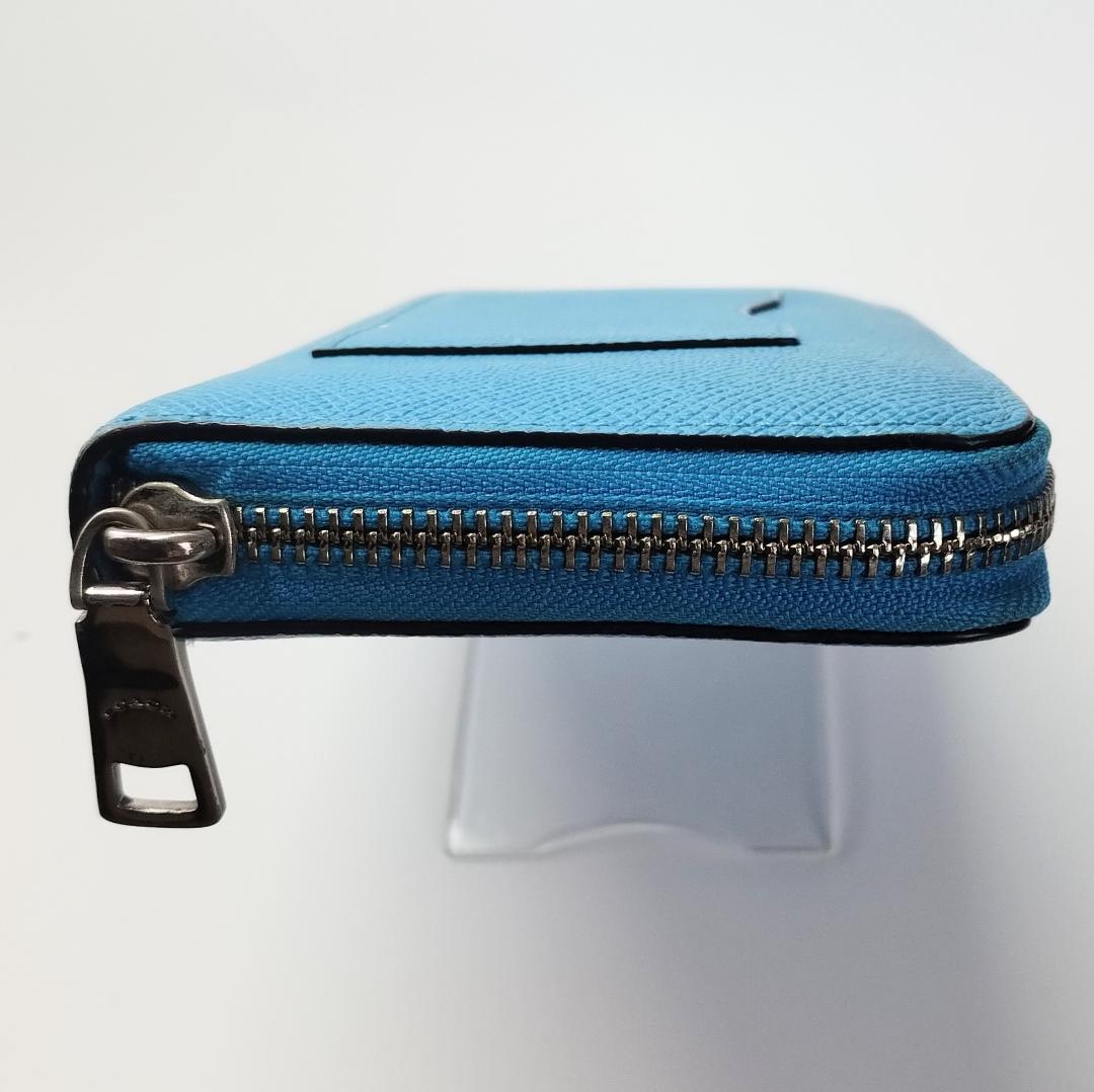 COACHラウンドファスナレザー長財布 青色